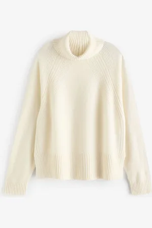 Next Ecru 100% Wool Premium High Roll Neck Knitted Jumper
