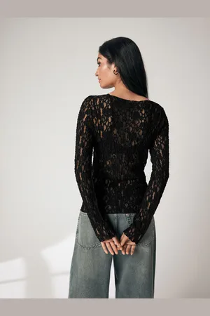 Next Slash Neck Long Sleeve Lace Top
