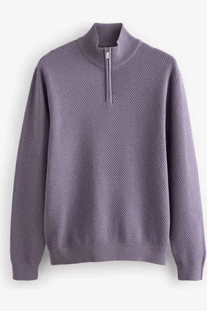 Next Lilac Purple Texture Regular Fit 100% Cotton Premium Quarter Zip Jumper