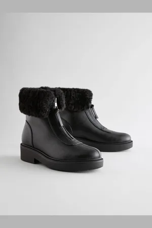 Next Standard/Wide Fit Forever Comfort Faux Fur Collared Zip Ankle Boots