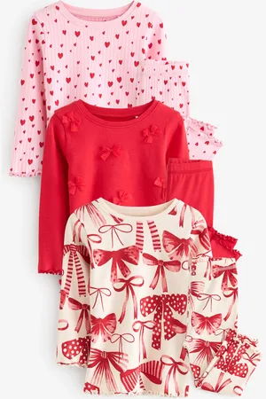 Next Red Bow/ Heart Long Sleeve Snuggle Pyjamas 3 Pack (9mths-16yrs)