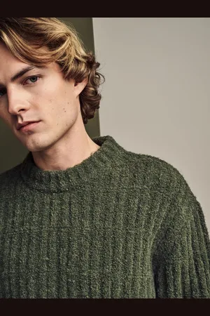 Next Relaxed Fit Bouclé Textured Stripe Crew Jumper