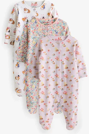Next Lilac Purple Cath Kidston Floral Baby 100% Cotton Sleepsuits 3 Pack