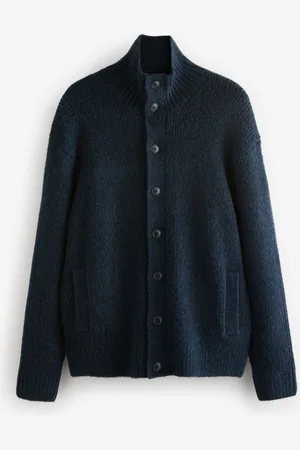 Next Blue Relaxed Fit Soft Touch Button Through Jumper with Wool