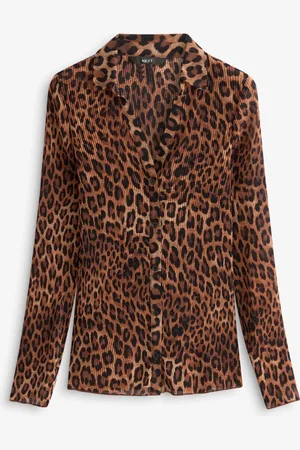 Next Leopard Print Pleated Long Sleeve Fitted Shirt