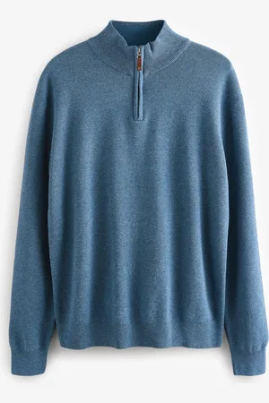 Next Mid Plain Regular Fit 100% Cotton Premium Quarter Zip Jumper