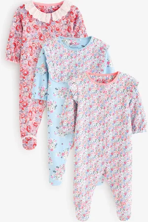 Next Cath Kidston Floral Baby 100% Cotton Sleepsuits 3 Pack
