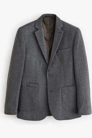 Next Charcoal Slim Fit Wool Rich Herringbone Blazer