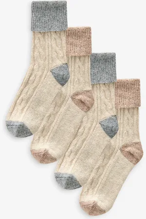 Next Oatmeal/Neutrals Thermal Wool Blend Ankle Socks With Silk 4 Pack