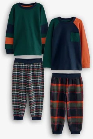 Next /Orange 2 Pack Long Sleeve Woven Check Pyjamas (3-16yrs)