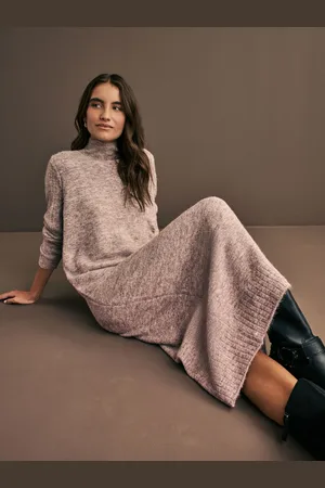 Next High Neck Long Sleeve Maxi Knitted Jumper Dress