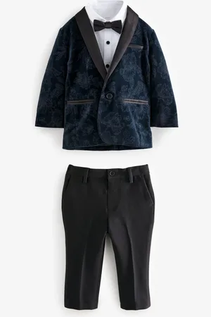 Next Blue Floral Velvet Blazer, Shirt, Trousers And Bow Tie Set (3mths-9yrs)