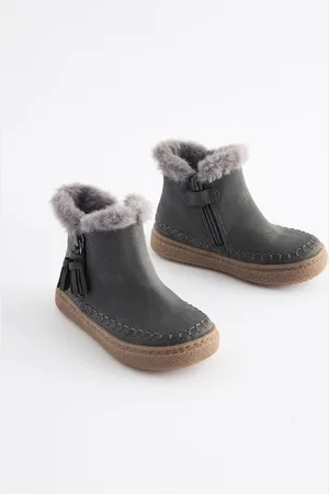 Next Charcoal Faux Fur Lined Tassel Ankle Boots