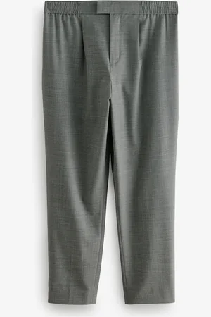 Next Elasticated Waist Wool Blend Check Regular Fit Smart Trousers