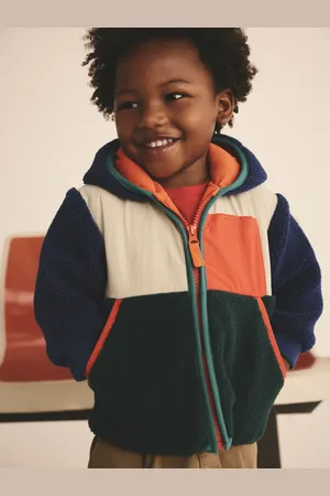 Next /Green/Ecru Colourblock Fleece Zip Through Hooded Jacket (3mths-7yrs)