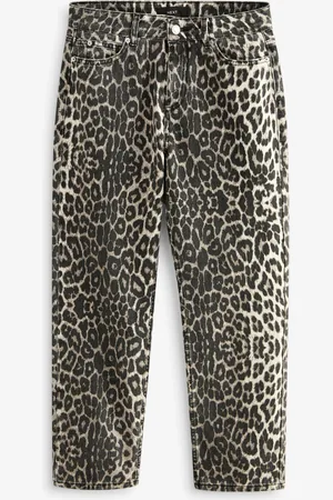 Next Leopard Print Straight Leg 100% Cotton Jeans