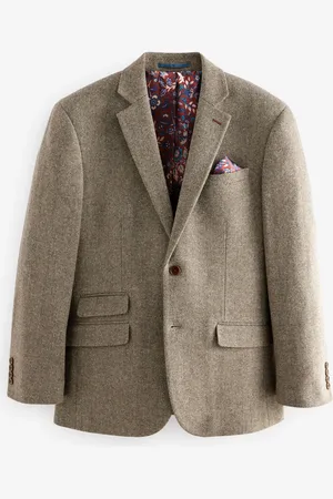 Next Taupe Regular Fit Nova Fides Signature Herringbone Wool Blazer