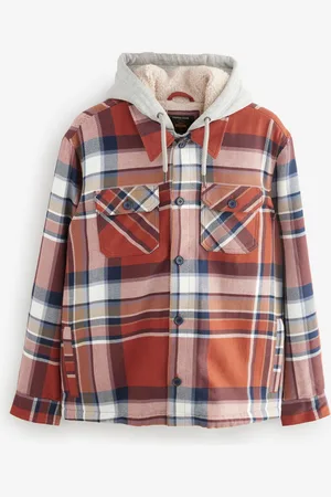 Next Orange Check Hooded Borg Lined Shacket