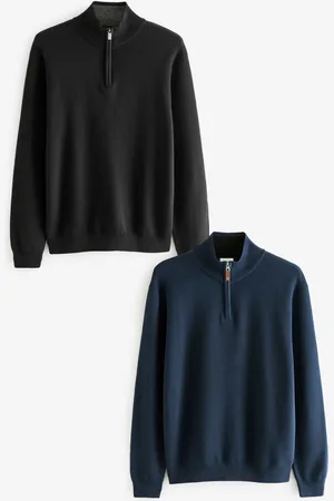 Next /Navy Blue Regular Fit 100% Cotton Premium Quarter Zip Jumpers 2 Pack