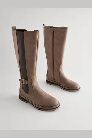 Next Chocolate Extra Wide Fit Forever Comfort Knee High Buckle Chelsea Boots