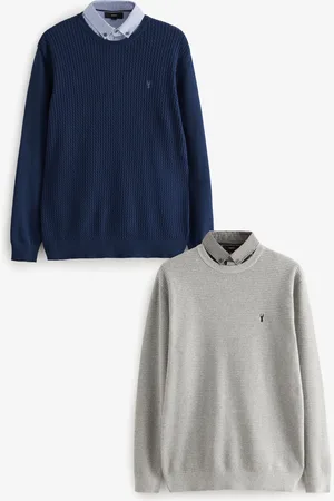 Next Cable/Charcoal Gingham Mock 100% Cotton Shirt Jumper 2 Pack