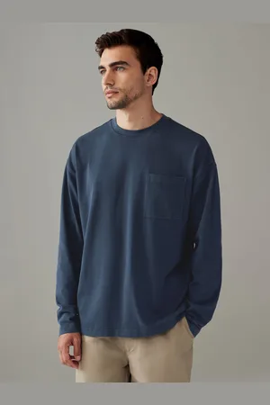 Next Blue Long Sleeve Garment Dye Heavyweight 100% Cotton T-Shirt