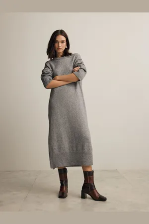 Next Brown Mole Relaxed Soft Touch Crew Neck Midi Knitted Jumper Dress