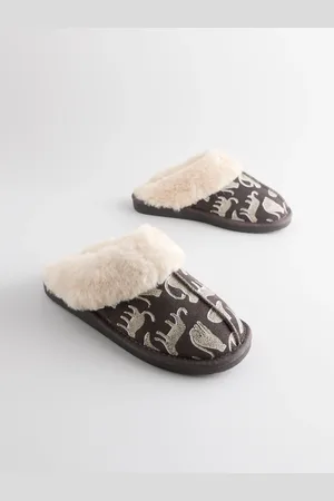 Next Charcoal Lionel Scion Suede Faux Fur Lined Mule Slippers