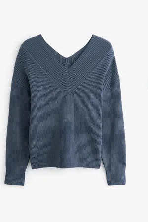 Next Relaxed Fit Ribbed V-Neck Knitted Jumper