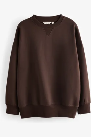 Next Chocolate Oversized Relaxed Fit Heavyweight Brushed Longline Crew Neck Sweatshirt