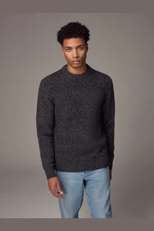 Next Charcoal Regular Fit Textured Crew Jumper with Wool