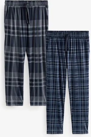 Next /Navy Blue Check Jersey 100% Cotton Pyjama Bottoms 2 Pack