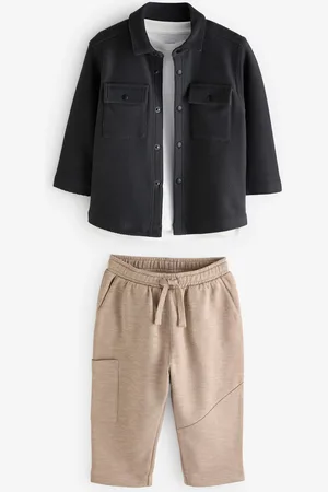 Next Charcoal /Cement 100% Cotton Jersey Shirt and Joggers Set 3 Piece (3mths-7yrs)
