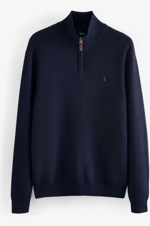 Next Blue Stag Plain Regular Fit 100% Cotton Premium Quarter Zip Jumper