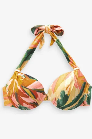 Next Coral Tropical Print Padded Shaping Wired Halter Bikini Top