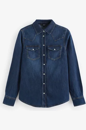 Next Dark Seam Detail Fitted Denim Western Shirt