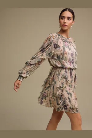 Next Blush Floral Long Sleeve Ruffle Detail Mini Dress