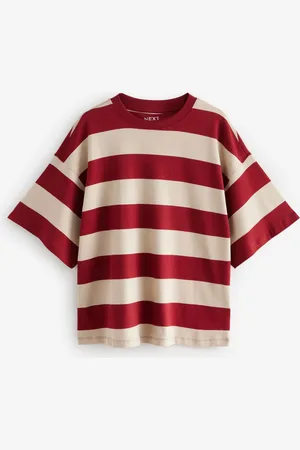 Next Red/ Stripe Oversized Relaxed Fit 100% Cotton Boxy Heavyweight Crew Neck T-Shirt