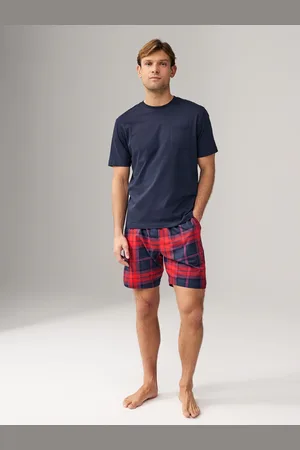 Next Blue/Red 100% Cotton Check Pyjamas Shorts Set