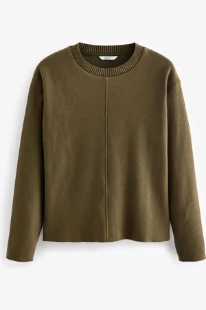 Next Olive Khaki Cosy Soft Touch Rib Seam Detail Crew Neck Jumper