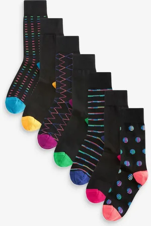 Next Colour Pop Stripe Geo 7 Pack Mens Cotton Rich Socks