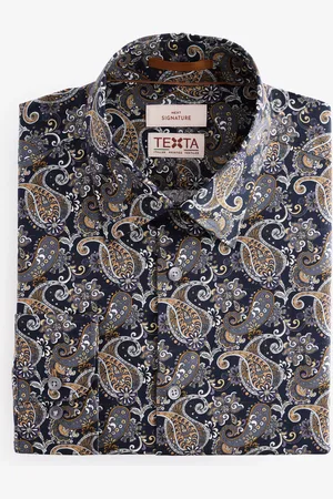 Next Charcoal Paisley Slim Fit Signature Single Cuff 100% Cotton Formal Shirt