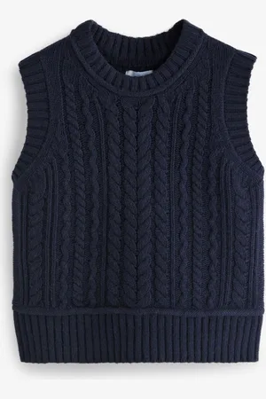 Next Blue 100% Lambswool Premium Sleeveless Cable Knitted Jumper Tank Vest Top