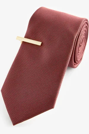 Next Rust Textured Tie And Clip Set