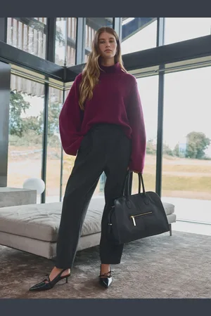 Next Premium Ponte Barrel Leg Trousers With Wool