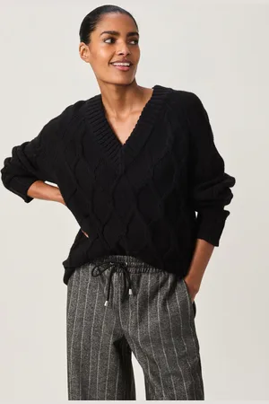 Next Cable Knitted Longline V-Neck Tunic Jumper with Wool