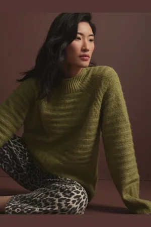 Next Khaki Olive High Neck Textured Knitted Jumper with Wool