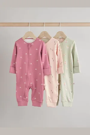 Next Pastel Character 3 Pack Baby Printed 100% Cotton Zip Sleepsuits (0mths-3yrs)