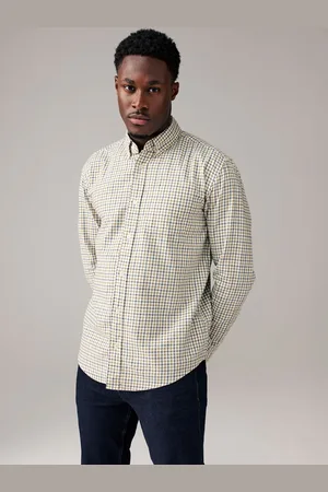 Next Ecru Check Long Sleeve 100% Cotton Oxford Shirt