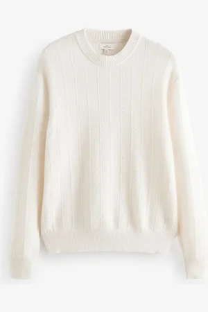 Next Ecru Regular Fit Signature Lambswool/Cashmere Blend Crew Jumper